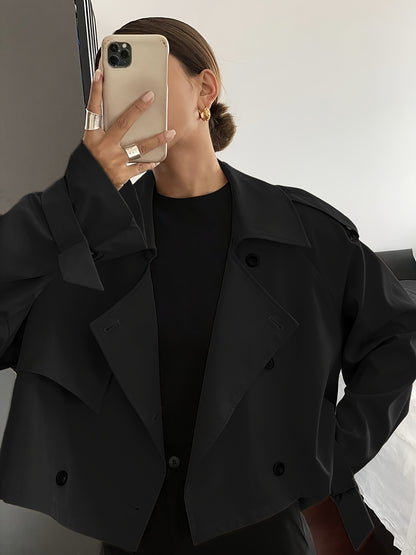 Women's Spring/Autumn Solid Color Simple Loose Casual Short Long Sleeve Trench Coat