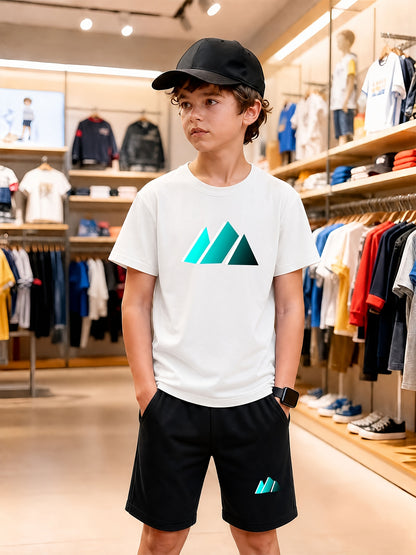 Boys' Casual Cotton T-Shirt and Shorts Set - Geometric Print