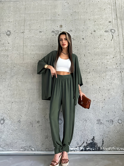 Women’s Casual Spring Summer Loose Cardigan & Wide-Leg Pants Set