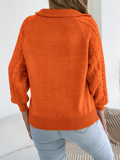 Autumn and Winter Leisure Vacation Pullover Sweater Solid Color Zipper Lapel Women's Sweater