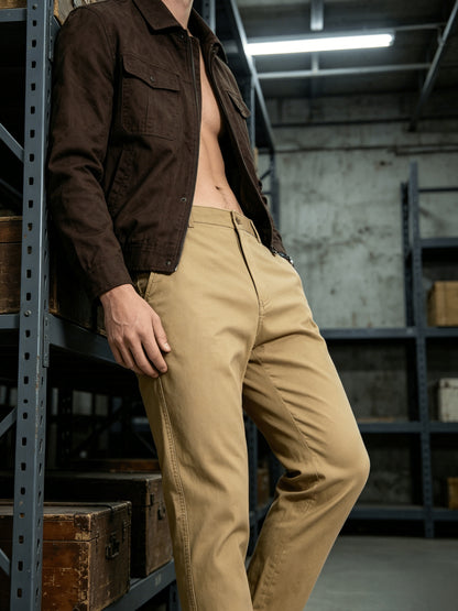 Men's Classic Straight-Leg Cotton Trousers with Deep Pockets