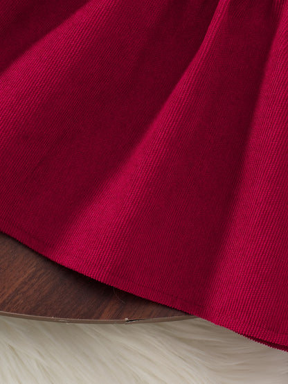 2pcs Baby Winter Outfit Set: Cozy Fluffy Sleeve Smock Dress & A-Line Bow with Collar & Fringe Trim - Soft Warm Clothes for Photoshoots, Christmas (Hand Washable), Perfect for Outdoor