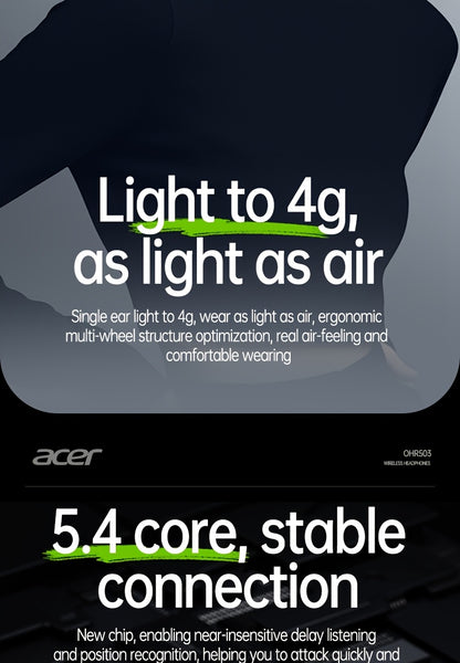 30h Wireless Earbuds Acer OHR503 Mini Sport Wireless Earbuds | Wireless Stereo, Long 30h Standby, Noise-Canceling, Comfortable Wear | Universal Fit, Latest Model, Touch Control