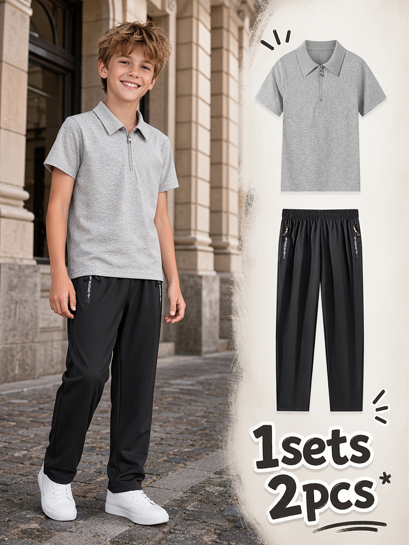 Boys' Spring/Summer Polo Shirt & Stretch Trousers Set