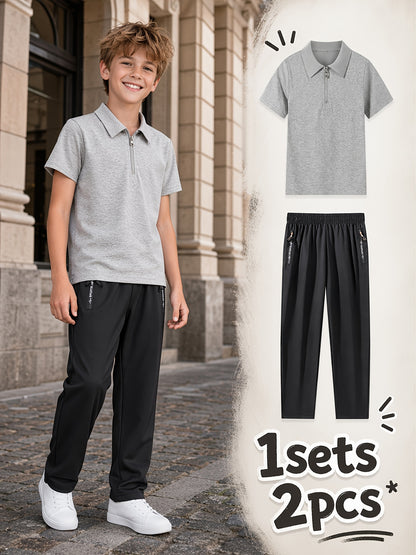 Boys' Spring/Summer Polo Shirt & Stretch Trousers Set