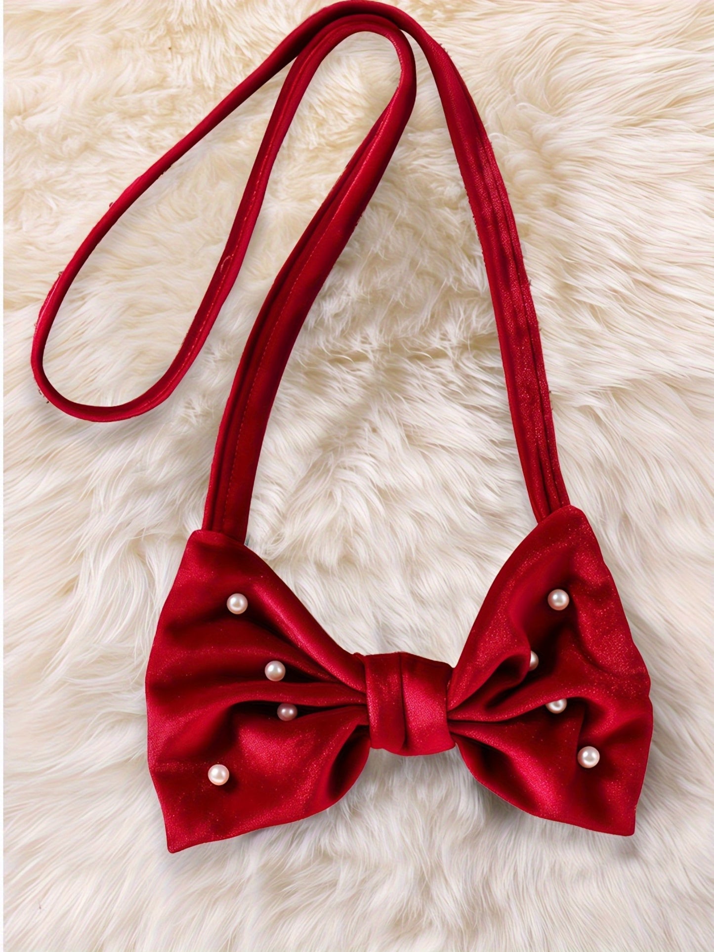 High-End Romantic Gorgeous Elegant Red Round Neck Pearl Straight-Leg Long Sleeve Cuff Skirt with 3D Bow Spring Autumn New Dress Suitable for Daily Wear, Parties, Holidays, Christmas Vacation Banquet, Campus Performance Outing