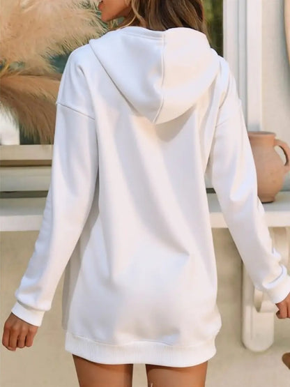 Women'S Elegant Letter Print Hooded Sweatshirt - Thickened Fleece-Lined Long Dress with Golden Lettering & Golden-Tone Lettering, Front Zipper Closure, All-Season Casual Elegant Sweater, Cute Hoodie
