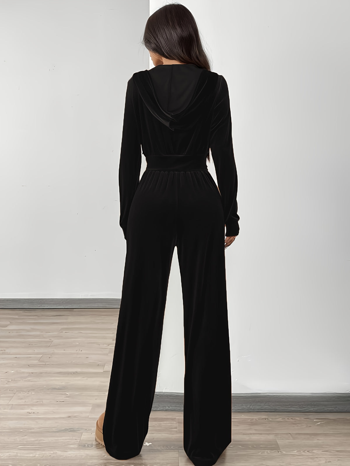 Women’s Elegant Velvet Crop Top & Wide-Leg Pants Set for Spring/Fall