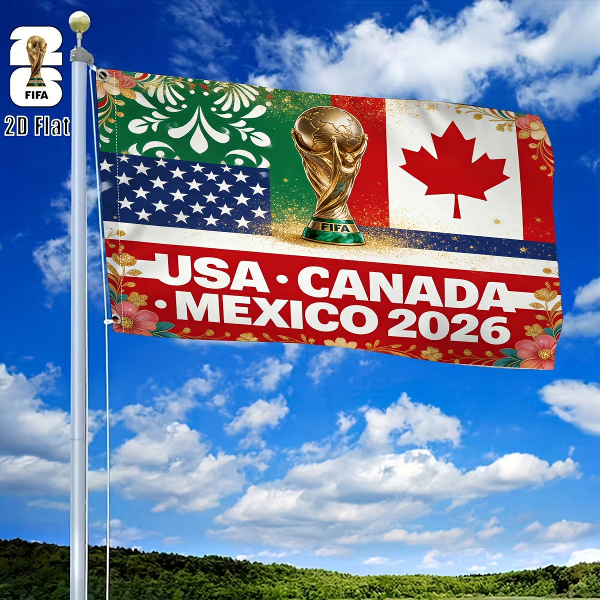FIFA World Cup 2026 USA-Canada-Mexico Linen Flag for Outdoor Decor