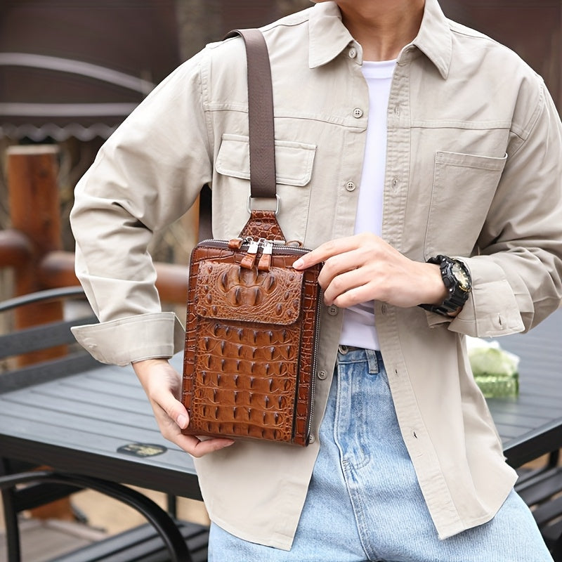 Men'S Stylish Black Crocodile Pattern Crossbody Bag - Durable, Large Capacity, Adjustable Strap, Perfect for Travel  Daily Commute, Commuter Shoulder Bag Stylish Crossbody Durable Fabri