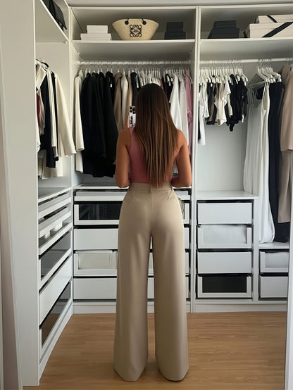 Women's Elegant High-Waisted Wide-Leg Trousers for Office & Daily Wear