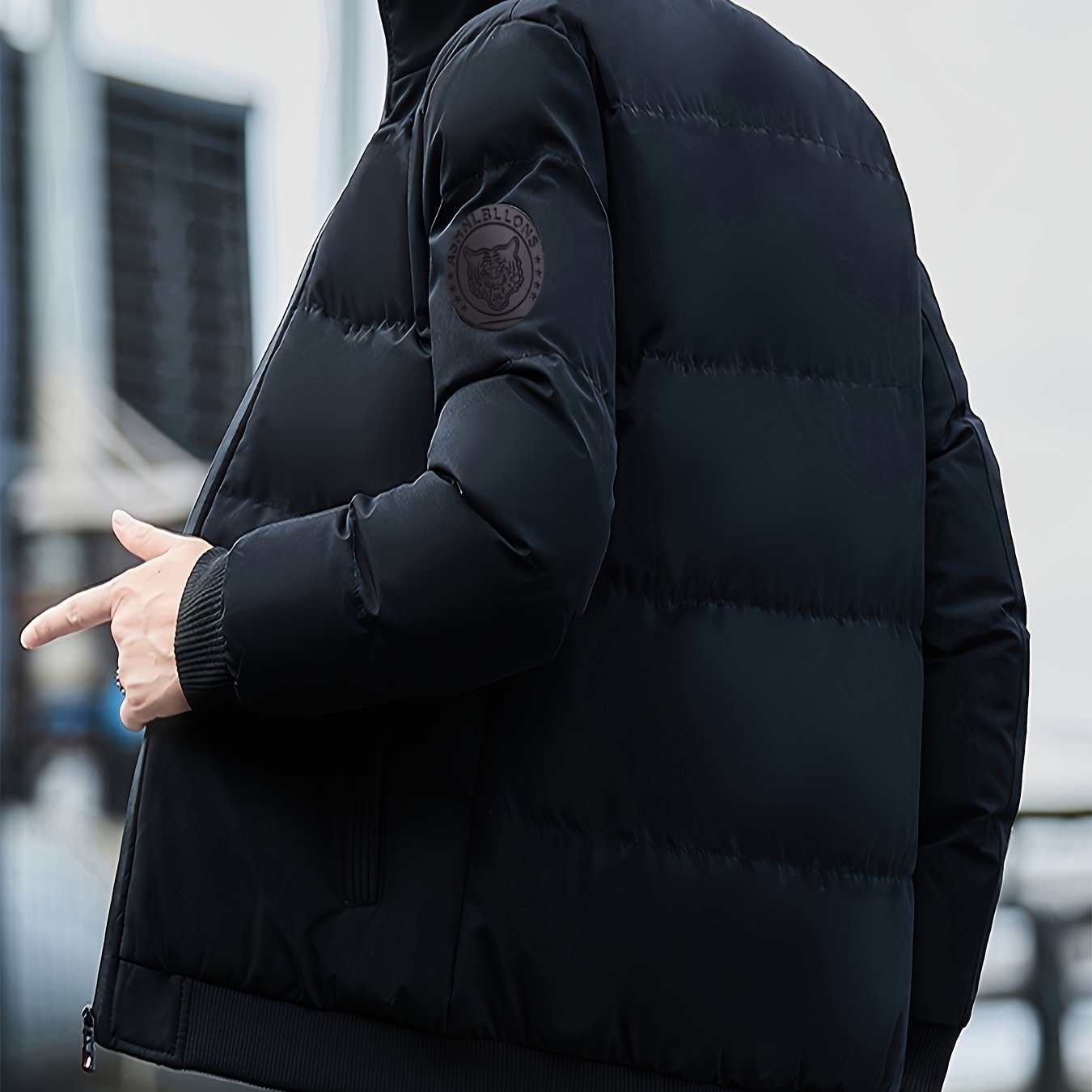 Men'S Stylish Tiger Head Jacket - Black, Red & White, Zip-Up, Stand Collar, Polyester, Casual Outdoor Wear, Casual Winter Wear | Stylish Jacket | Zippered Jacket