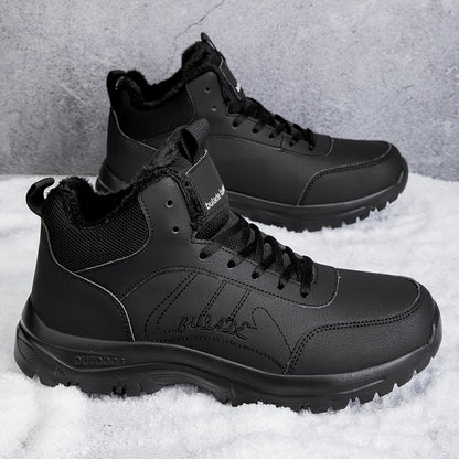 Men'S Mid-Top Snow Boots - Lightweight, Flexible Sole, Comfortable Thick Plush Lining, Classic Brown & Black, Durable MD Outsole for Hiking, Street Walking & Winter Outdoor Sports, Lace-Up Closure, Retro Style, Synthetic Uppe