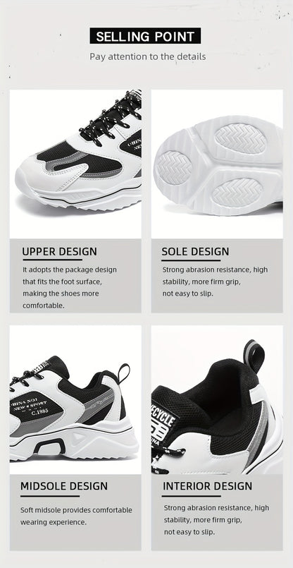 Men's Trendy Chunky Shoes, Comfy Non Slip Lace Up Casual Soft Sole Sneakers For Men's Outdoor Activities