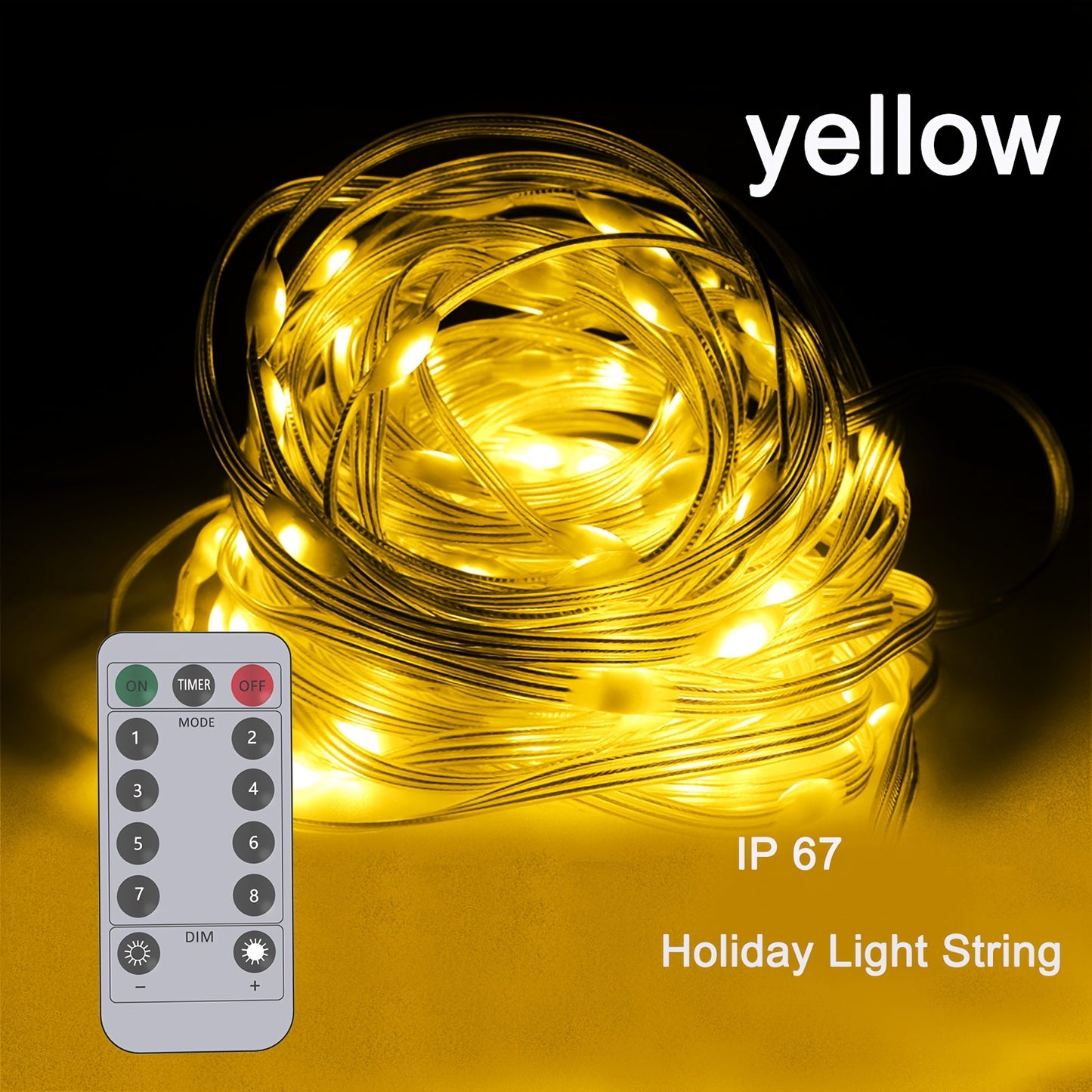 USB-Powered LED Fairy Tale String Lights - Outdoor/Indoor Dimmable Fairy Lights with Remote Control, Yellow Glow Effect, for Halloween, Christmas, Weddings, Parties - Durable Plastic Wire Garland Decorations