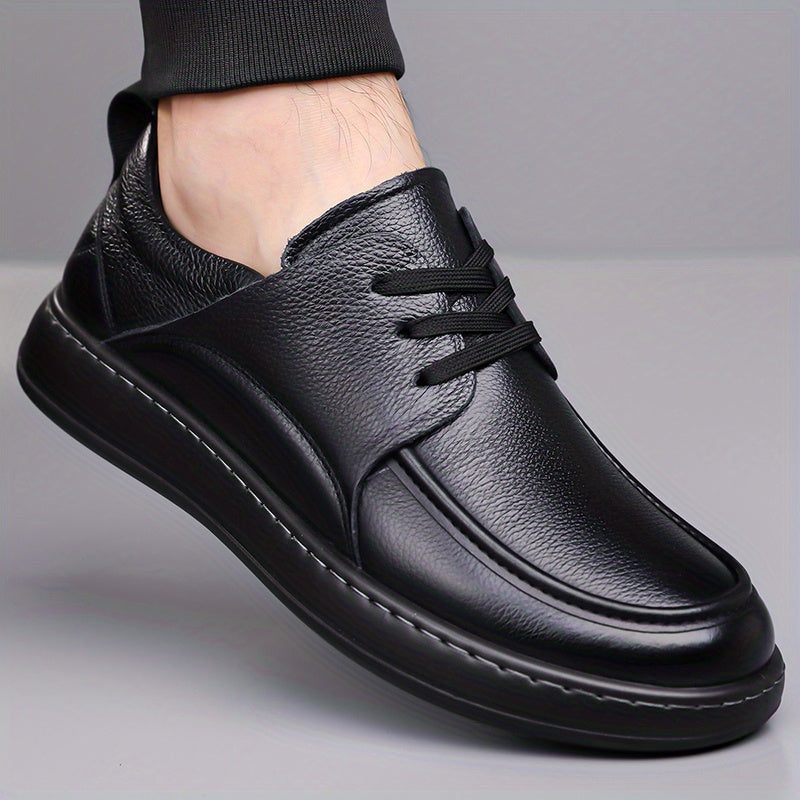 Men's Casual Lace-Up Leather Shoes with Non-Slip Rubber Sole