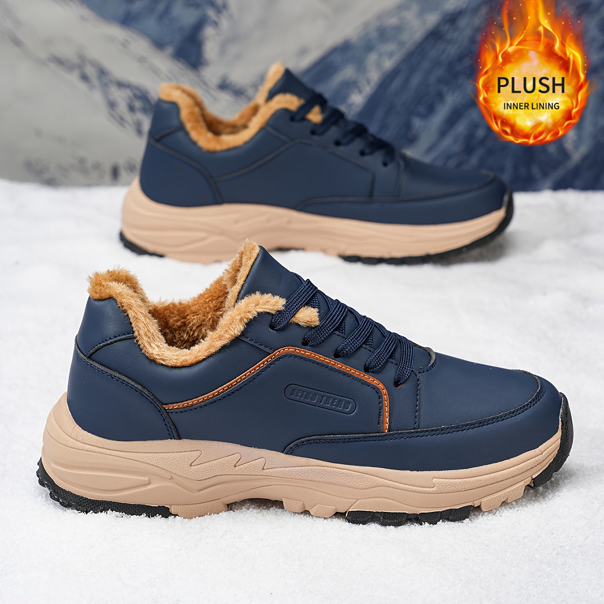 Men'S Low-Top Winter Hiking Boots - Thickened Warm Lining, Anti-Slip TPR/EVA Sole, Geometric Pattern, Faux Cover Upper, Round Toe & Lace-Up Closure for Outdoor, Streetwear, Casual - Autumn/Winter, Hiking Boots, Outdoor Footwe