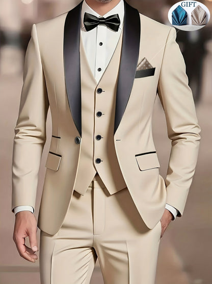 Men's Slim-Fit Notch Lapel 3-Piece Suit with Vest and Pants