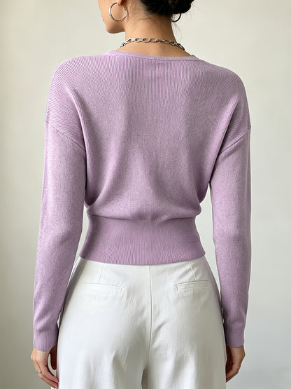 Women's Elegant Cross-Collar V-Neck Pullover Knitwear for Fall/Winter
