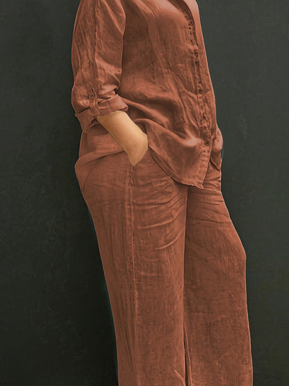 Elegant Women's Casual Cardigan & Pants Set in Solid Color