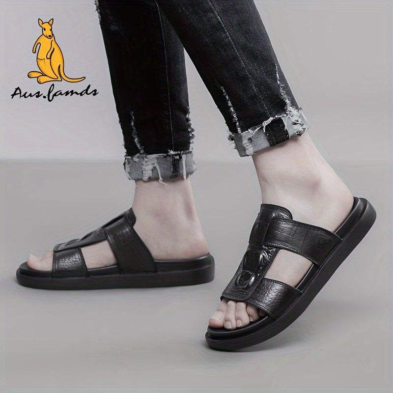 Men's Casual Cow Leather Slide Sandals - All-Season Comfort