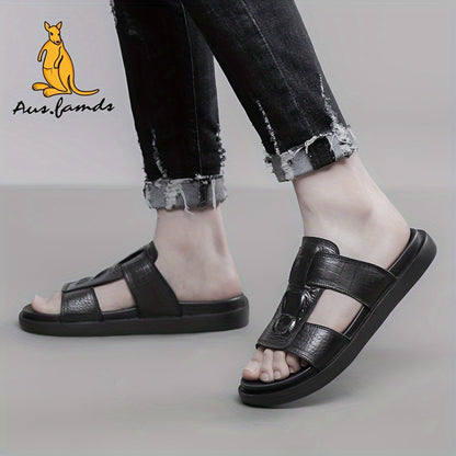 Men's Casual Cow Leather Slide Sandals - All-Season Comfort