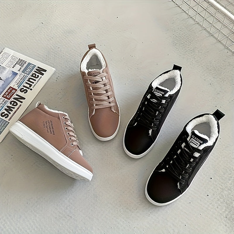 Women's Winter Solid Color Lace-up Snow Boots with Fleece Lining, Soft and Warm, Cold-Proof, Lightweight and Comfortable Walking Shoes