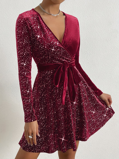 Women's Green Mermaid Dress with & Waist Tie Belt - Sparkling A-Line -Length Formal Party Wedding Gown, Fitted Silhouette, Machine Washable Elegant Evening Dress