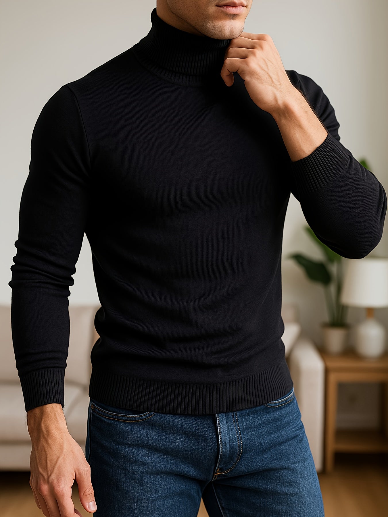 Men's Fall/Winter High Neck Viscose Sweater - Casual Skinny Fit