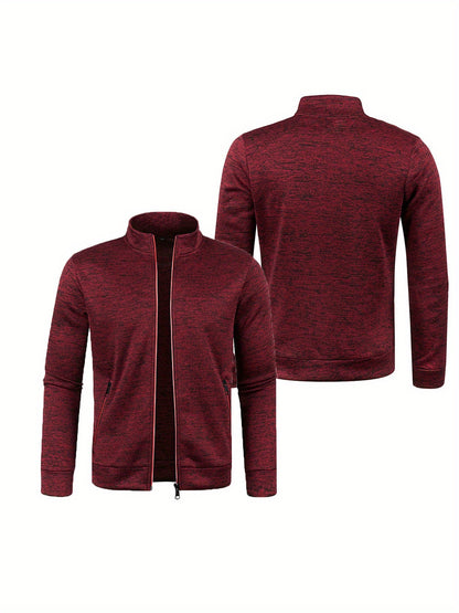 Men's Stand Collar Jacket - Full-Zip Casual Athletic Coat, Light Grey with Lime Accents, Zippered Front Closure for Gym, Office, Everyday - Machine Washable Outerwear, Gym Wear, Sporty Design, Smooth Texture, Lightweight Coat