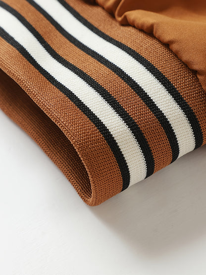 Men's Thermal Insulated Full-Zip Baseball Jacket with Full-Zip Closure - Heavyweight Winter Coat, Brown/White colorblock, Lining - Streetwear Outerwear for Casual & Formal Events - Compatible with Hoodies & Jackets (Men's Fas