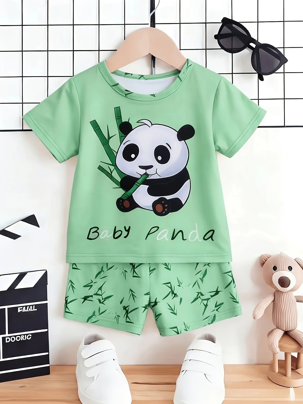 Boys Summer Two-Piece Set with Cute Panda Print - ayq