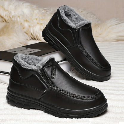 Men'S Slip-On Winter Snow Boots with Fleece & Arch Support - All-Season Cold Weather Hiking Shoes, Slip-Resistant Rubber Sole, Round Toe Design For Casual & Outdoor Wear, Hiking Boots