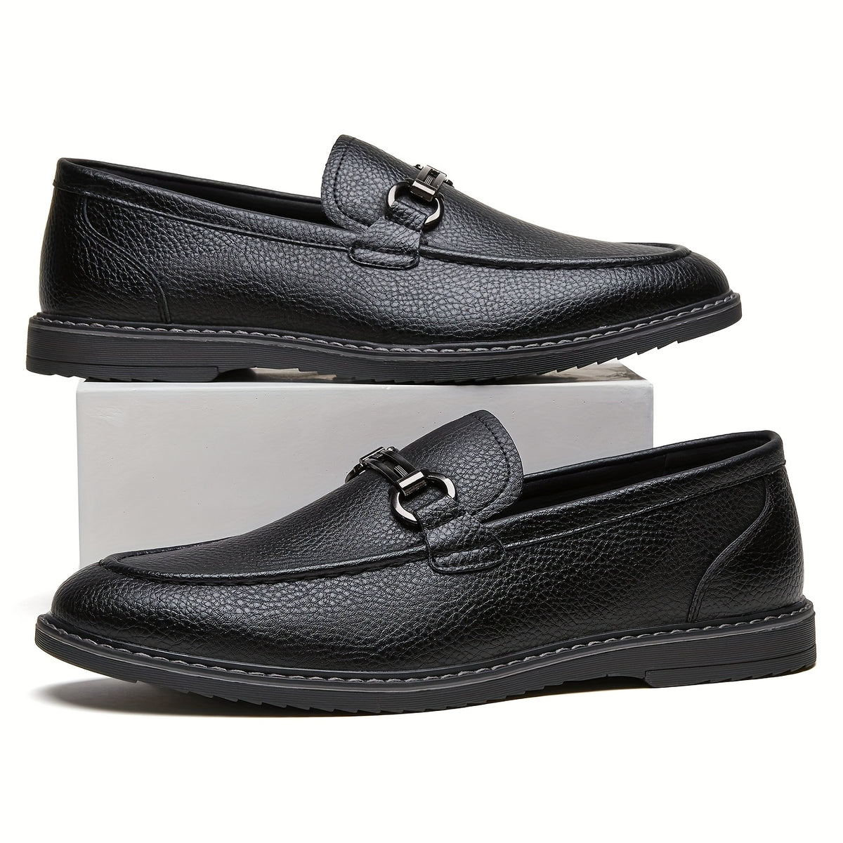 Men's Business Casual Slip-On Loafers with Metal Buckle