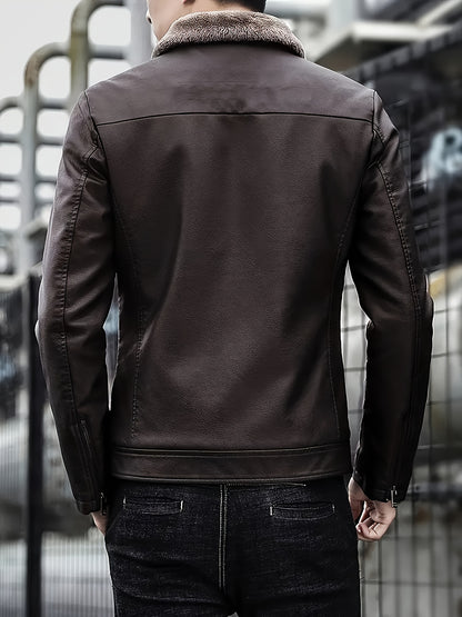 Siji Dou OBM Men's Coat, New Autumn/Winter Fleece-Lined Jacket with Faux Fur Collar, Trendy Casual Jacket for Men