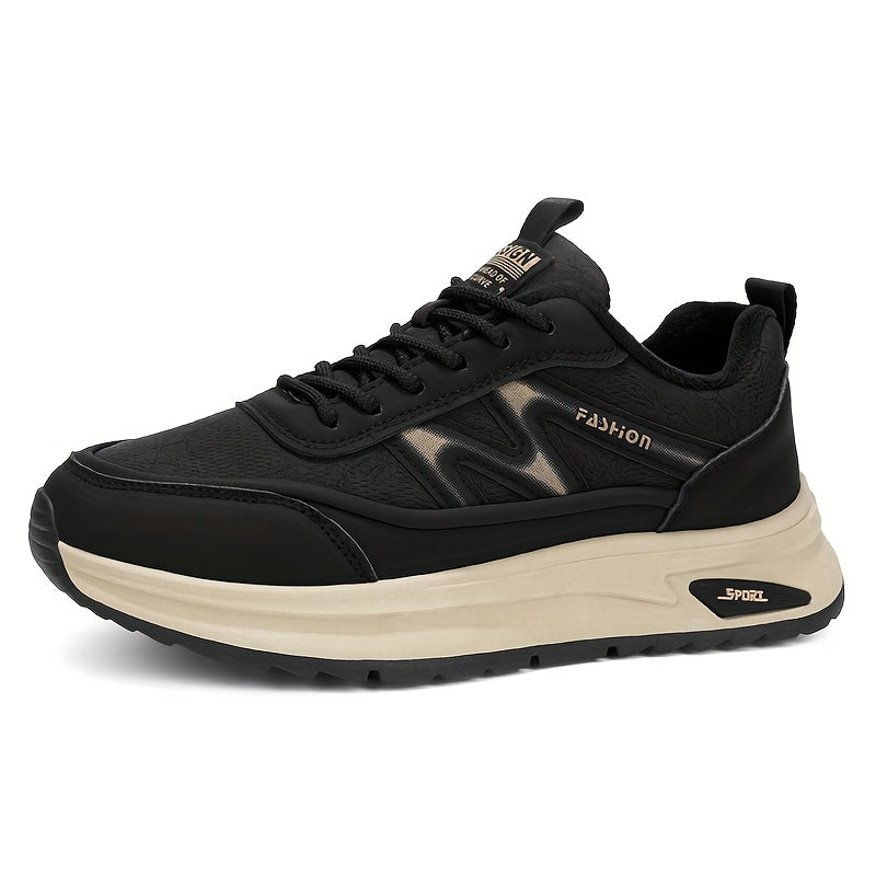 Men's Winter Thermal Low-Top Sneakers with Warm - All-Black Round Toe Lace-Up Shoes Suitable for, Outdoor, Daily Wear - Rubber Sole & Upper