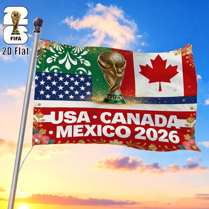 FIFA World Cup 2026 USA-Canada-Mexico Linen Flag for Outdoor Decor