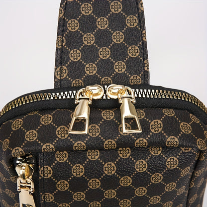 Men'S Classic Black PU Crossbody Bag with Geometric Pattern, Key Holder, Zipper Closure, Polyester Lining, Urban Style, Commuter Bag Geometric Pattern Bag Zippered Closure Bag