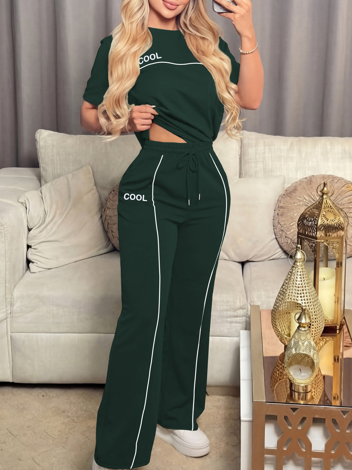 Women's Casual Letter Print Short Sleeve Top & Pants Set