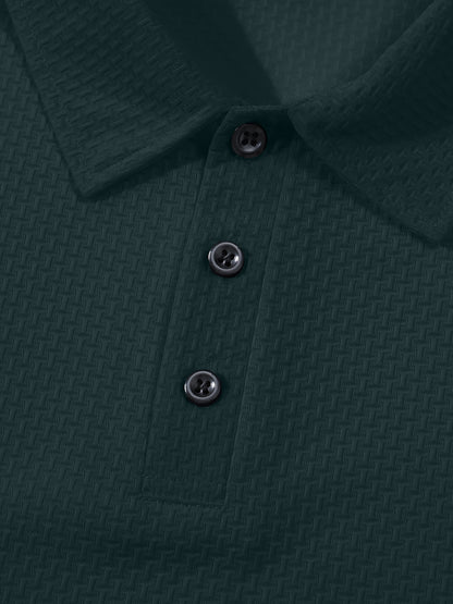 Men'S Summer Short Sleeve Polo Shirt, Soft Logo Fabric, Breathable Lightweight Casual Business Casual, Geometric Pattern, Lapel Collar, Medium Stretch, Regular Fit, Button Detail, Outdoor and Office Wear, Comfortable Everyday - ayq