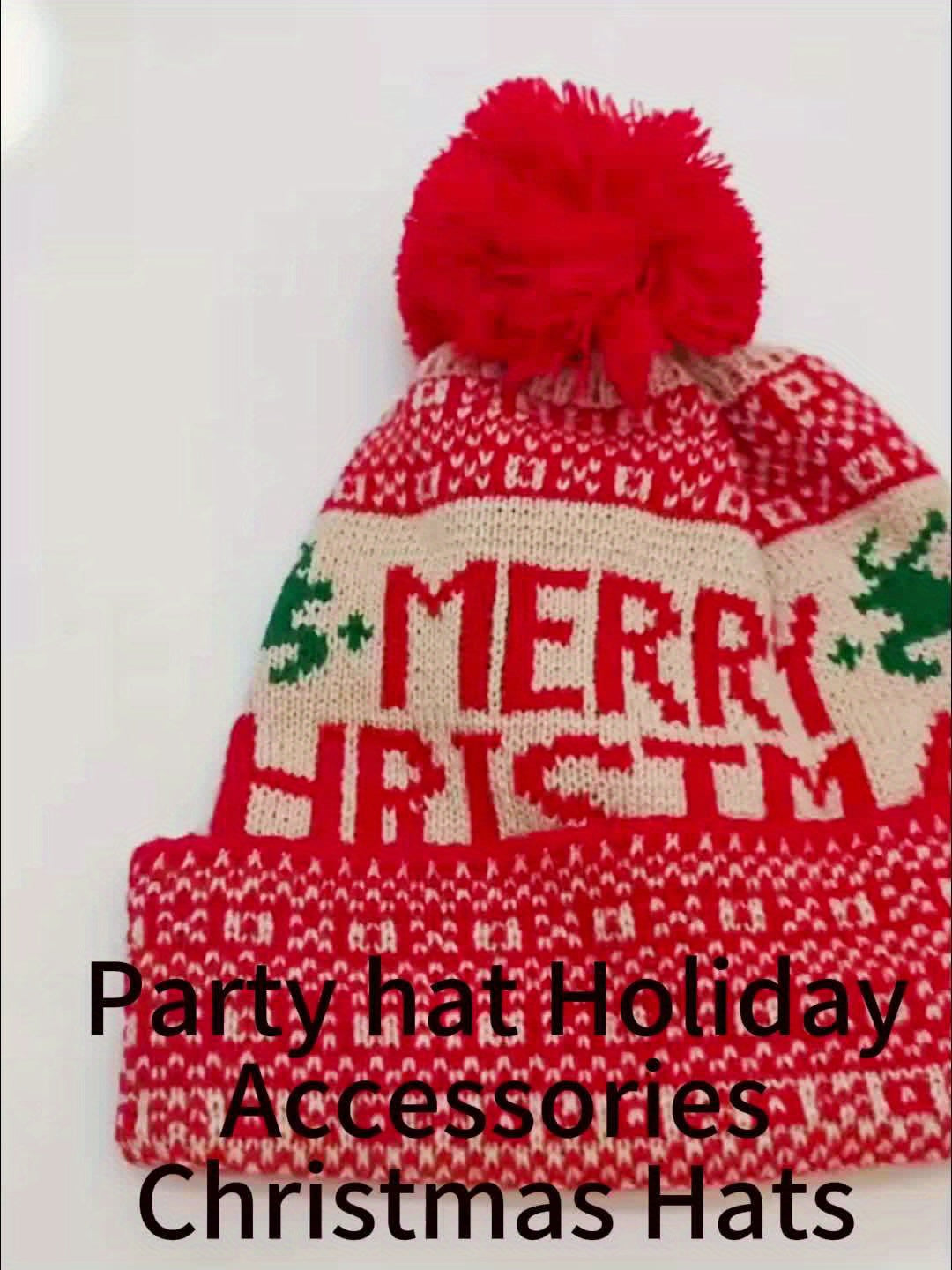 Women'S Christmas Hat - Thick Winter Beanie with Merry Christmas Text, Stretchy Elastic Band for Cold Weather, Red & Green Holiday Colors - Cozy Party, Office, Everyday Winter Cap - Festive Holiday Headwear Gift for Women, Se