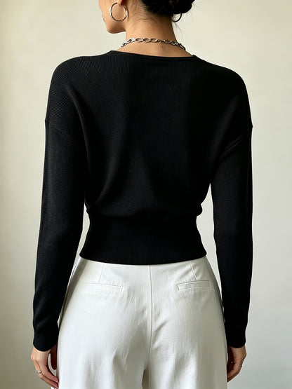 Women's Elegant Cross-Collar V-Neck Pullover Knitwear for Fall/Winter