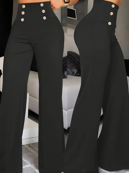 Women's High-Waisted Slim-Fit Solid Wide-Leg Trousers