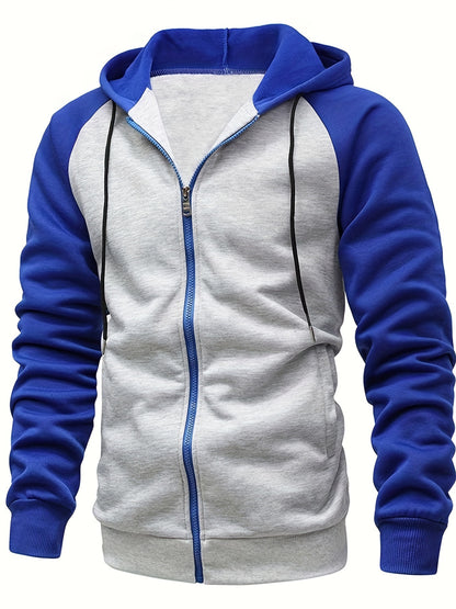 Men's Autumn and Winter Zipper Sweater Contrast Color Shoulder Sleeve Hoodie