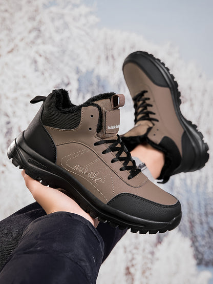 Men's Winter High-Top Ankle-High Outdoor Boots - Upper, Plush Lining & Cushioned Insole, Slip-Resistant MD Sole, Brown/Black Trekking Shoes for Snow, Ice, and Cold Weather - Lightweight & Durable Casual Winter Boots for Hikin