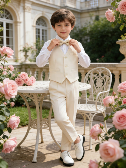 Boys' Formal Vest Set with Bow Tie and Pants, 3pcs Casual Suit