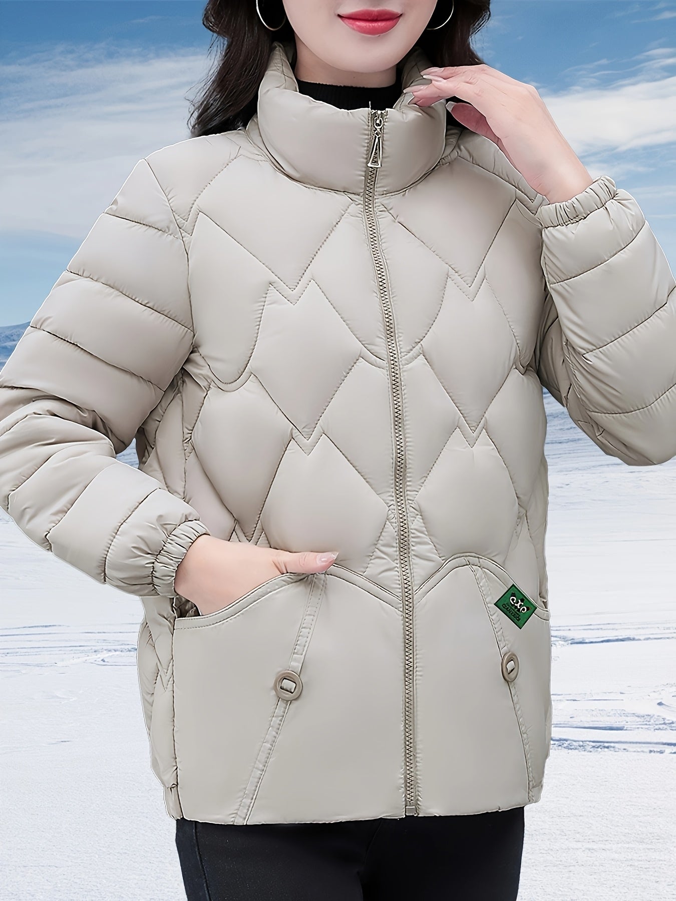 Women's Stylish Winter Coat - Black Herringbone Design, Flared Hem & H-Silhouette, Long Sleeve Non-Stretch Fabric, Hand Wash Only, Japanese-Korean Inspired for Casual & Formal Occasions