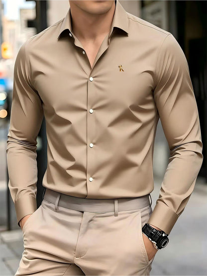 Men's Casual Minimalist Logo Print Shirt for Spring and Fall