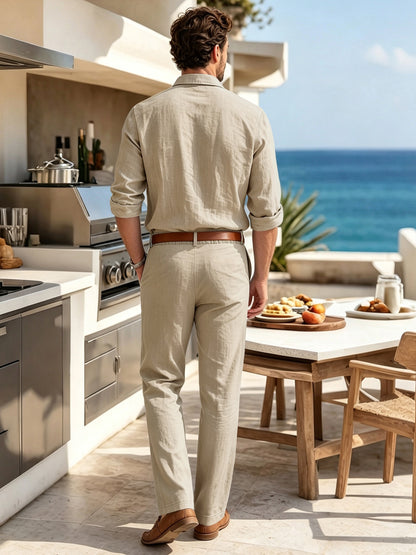 Men's White Linen Casual 2-Piece Set for Summer & Beach