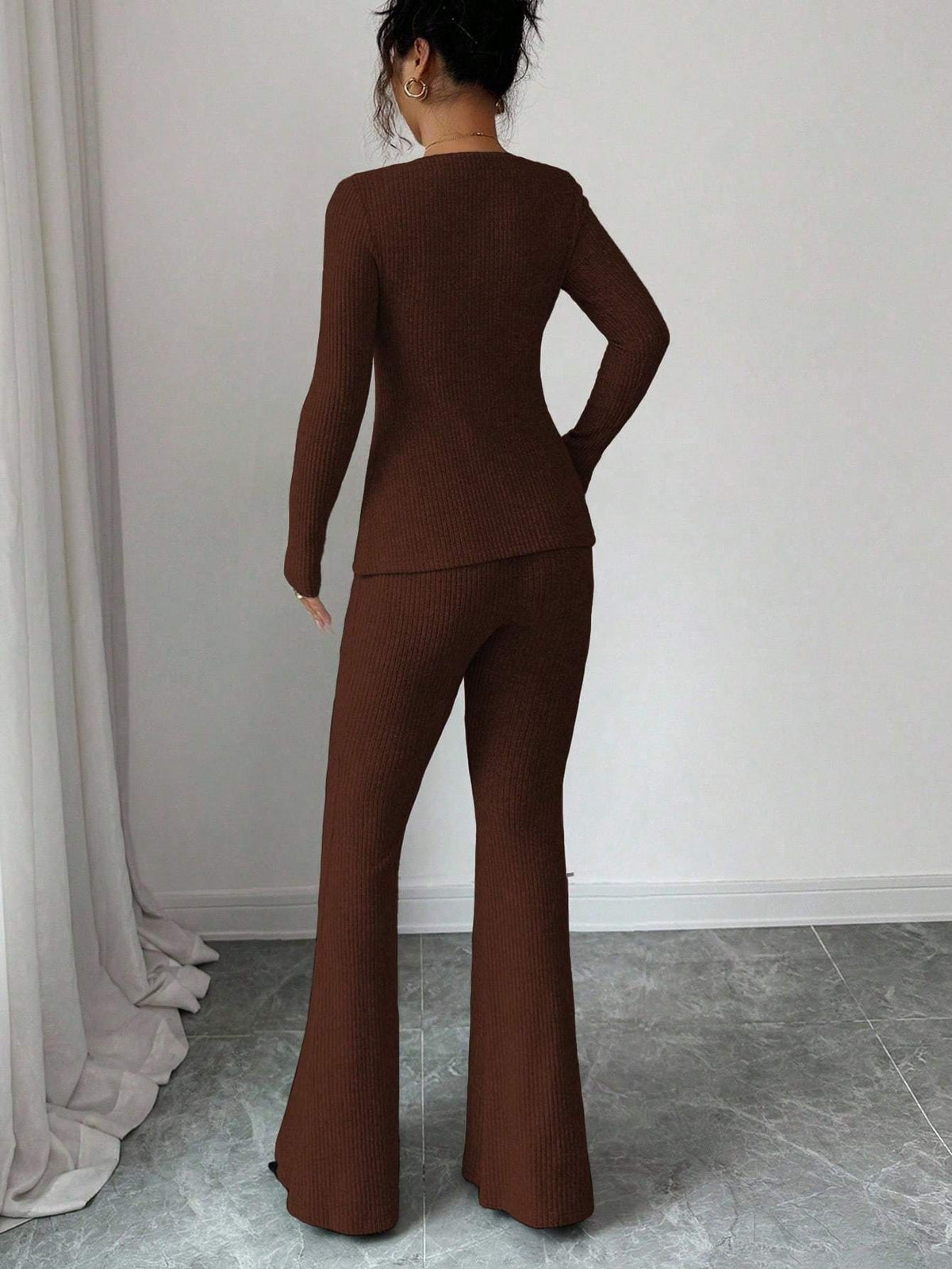 Elegant Women's Slim Fit Bow-Tie Top & Flared Pants Set - ayq